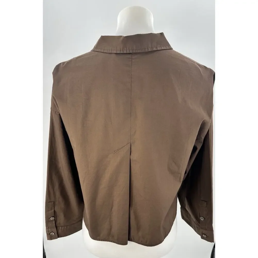 Everlane Boxy Button Front Shirt XS Brown 100% Cotton Oversized Long Sleeve NWT - Picture 4 of 8